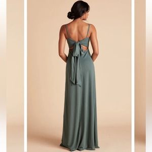 Birdy Grey Benny Crepe Bridesmaid Dress Back Cut Out Sea Glass Green Medium New